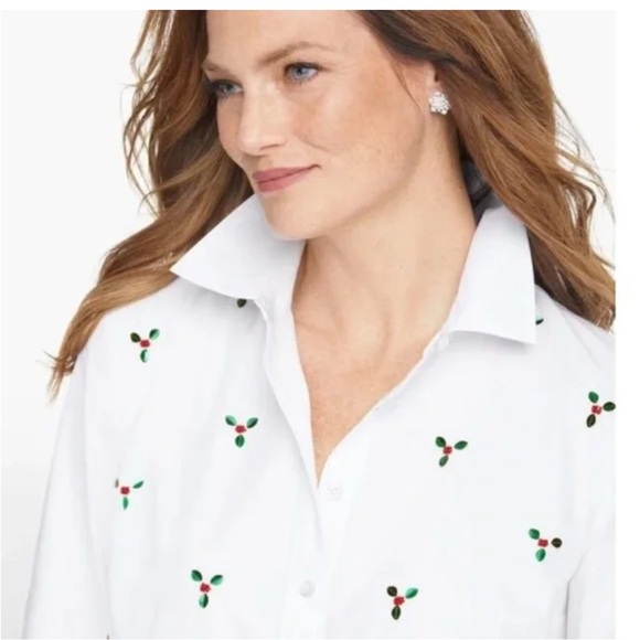 Talbots EMBELLISHED BUTTON FRONT SHIRT Holly Large - Picture 2 of 2